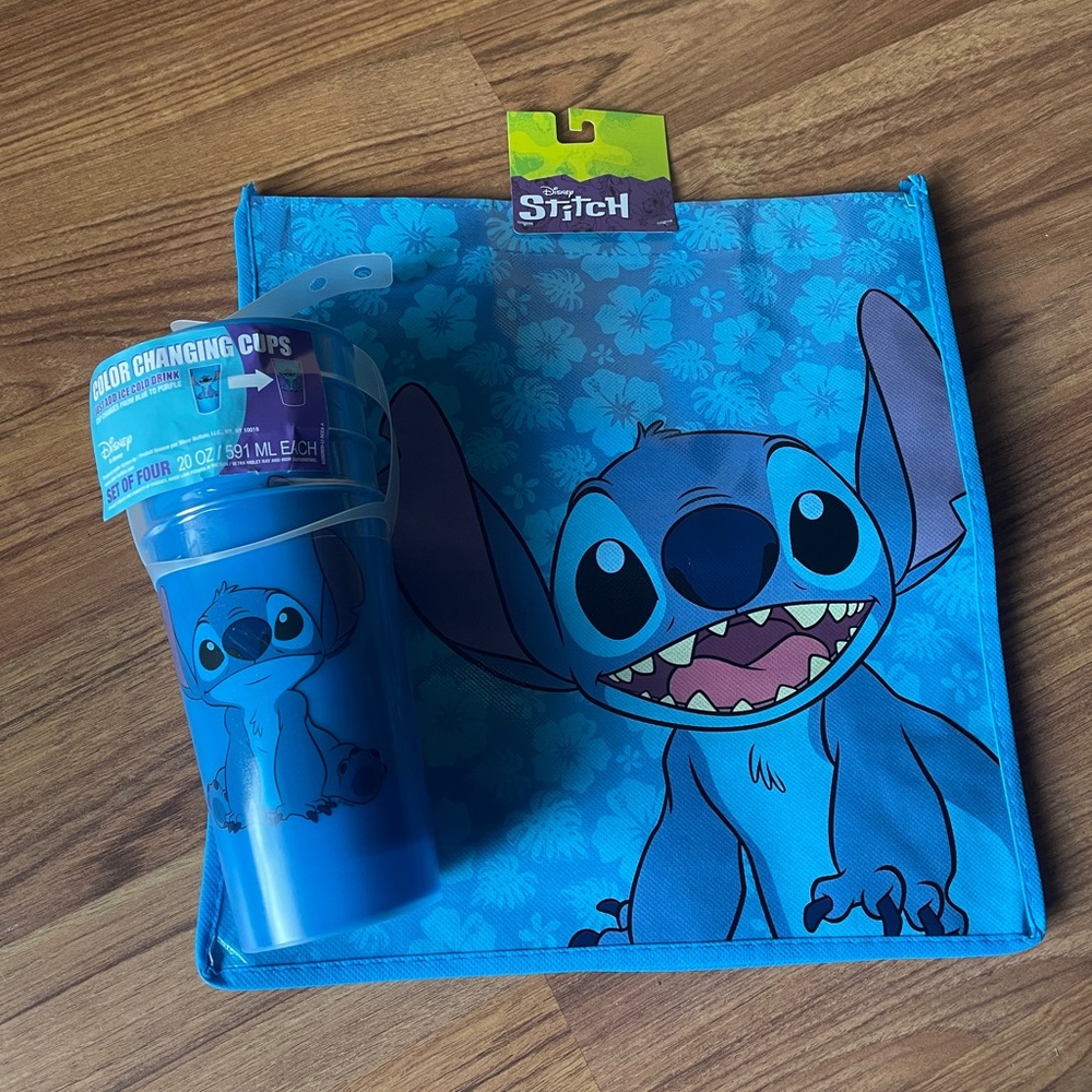 Disney Stitch reusable bag & color changing cups